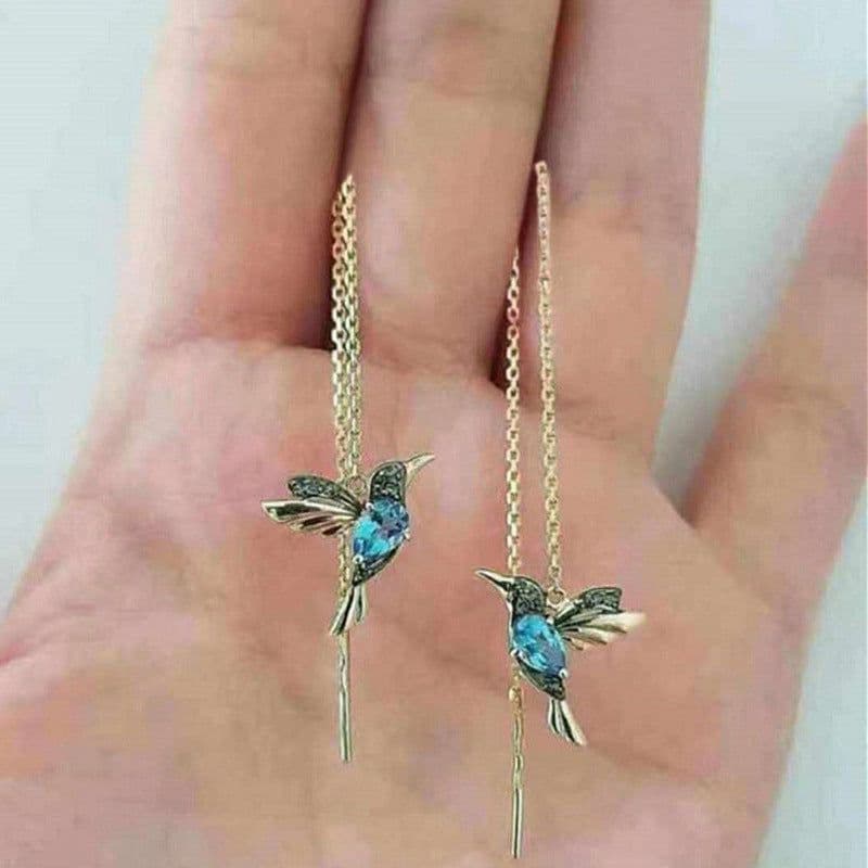 image-Red Hummingbird Earrings Gold-Plated Zircon Stud Earrings Women