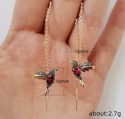 image-Red Hummingbird Earrings Gold-Plated Zircon Stud Earrings Women