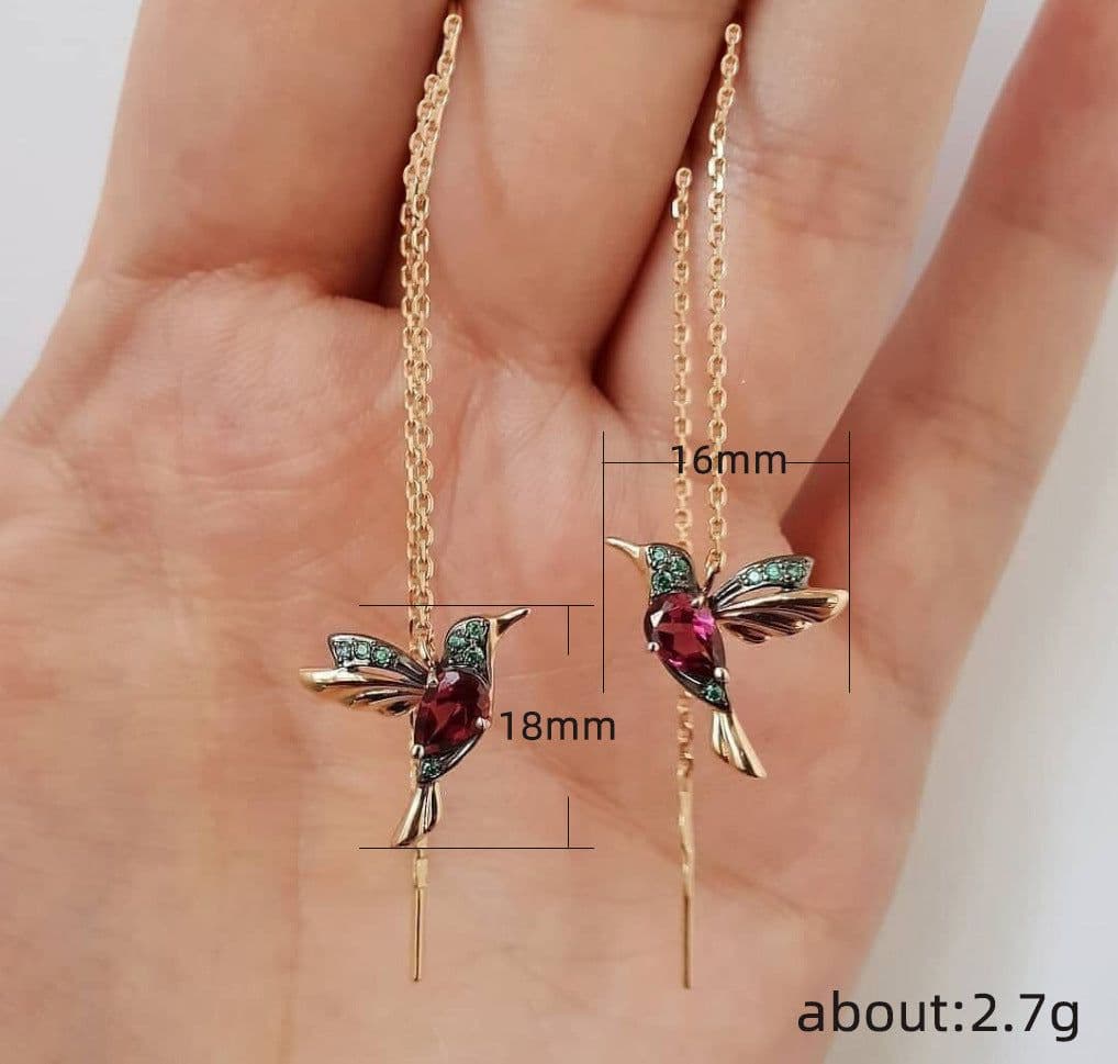 image-Red Hummingbird Earrings Gold-Plated Zircon Stud Earrings Women