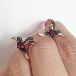 image-Red Hummingbird Earrings Gold-Plated Zircon Stud Earrings Women
