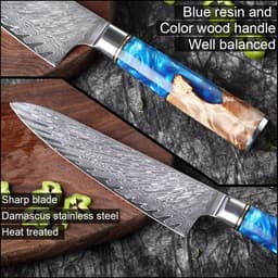 image-Damascus Steel Kitchen Knife Set 7PC 9Cr18 Chef Slicing Knives
