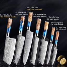 image-Damascus Steel Kitchen Knife Set 7PC 9Cr18 Chef Slicing Knives