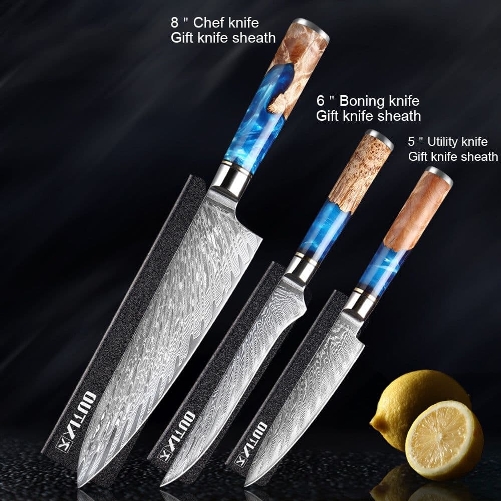 image-Damascus Steel Kitchen Knife Set 7PC 9Cr18 Chef Slicing Knives