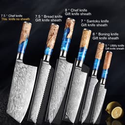image-Damascus Steel Kitchen Knife Set 7PC 9Cr18 Chef Slicing Knives