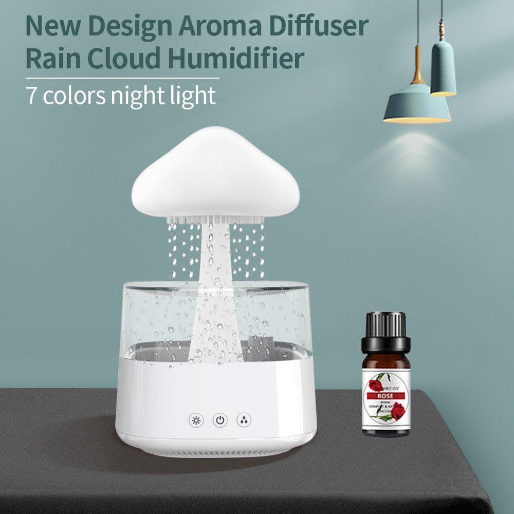 image-Cloud Rain Humidifier with Night Light and Aromatherapy