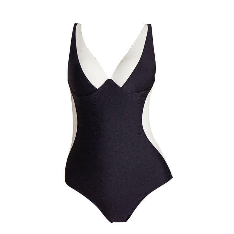 image-Women's One-Piece Halter Swimsuit with Steel Support Black