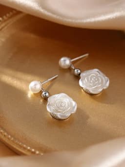 image-925 Silver Needle Camellia Earrings for Women