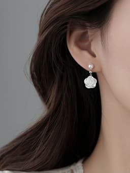 image-925 Silver Needle Camellia Earrings for Women