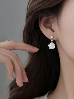 image-925 Silver Needle Camellia Earrings for Women