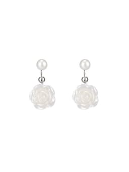image-925 Silver Needle Camellia Earrings for Women