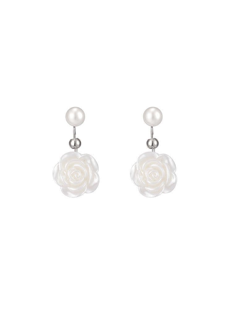 image-925 Silver Needle Camellia Earrings for Women
