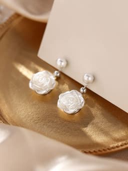 image-925 Silver Needle Camellia Earrings for Women