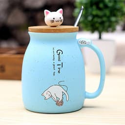 image-Ceramic Cartoon Cat Mug with Lid and Spoon 420ml