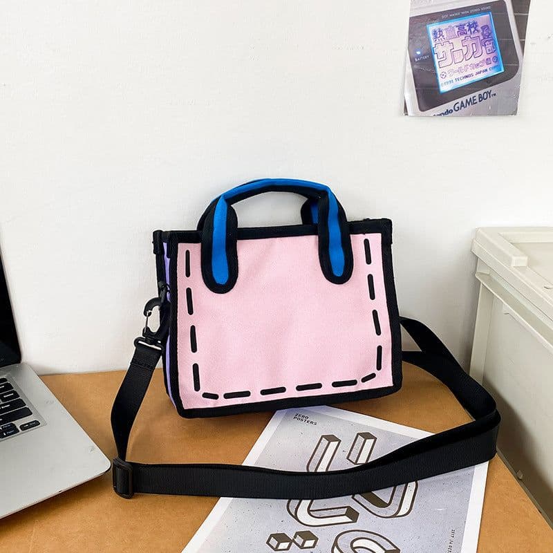 image-Japanese Anime Canvas Shoulder Bag 2D/3D Cartoon Lunch Messenger Bag