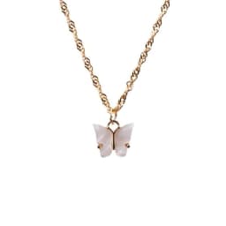 image-Korean Butterfly Pendant Necklace Women Acrylic Alloy Pink