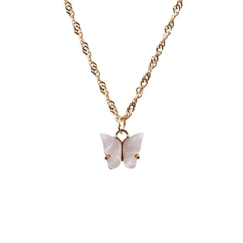 image-Korean Butterfly Pendant Necklace Women Acrylic Alloy Pink