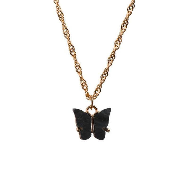 image-Korean Butterfly Pendant Necklace Women Acrylic Alloy Pink