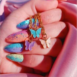 image-Korean Butterfly Pendant Necklace Women Acrylic Alloy Pink