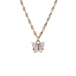 image-Korean Butterfly Pendant Necklace Women Acrylic Alloy Pink
