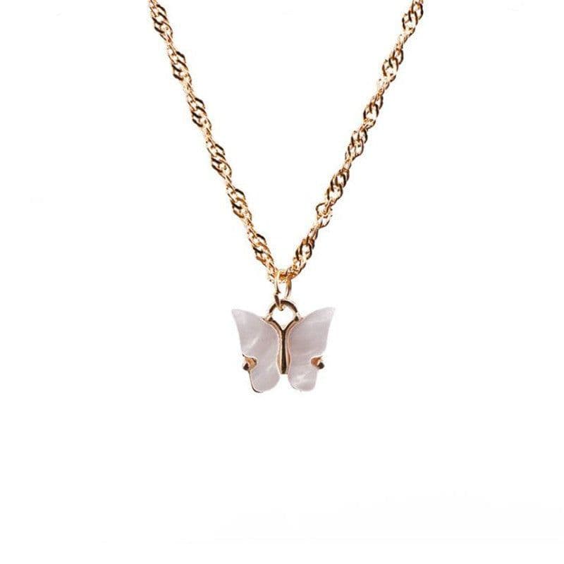 image-Korean Butterfly Pendant Necklace Women Acrylic Alloy Pink