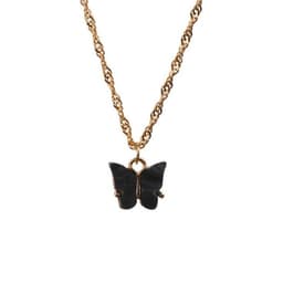 image-Korean Butterfly Pendant Necklace Women Acrylic Alloy Pink