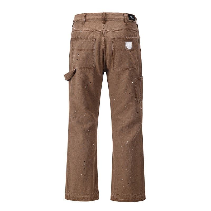 image-Men's Hip Hop Distressed Denim Flared Jeans Brown Mid Waist