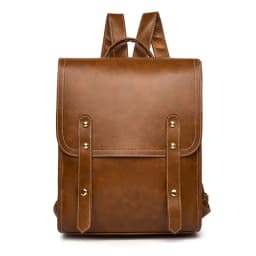 image-Women's PU Leather Backpack Brown Multi-Compartment Travel Bag