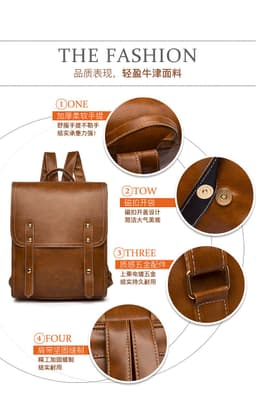 image-Women's PU Leather Backpack Brown Multi-Compartment Travel Bag
