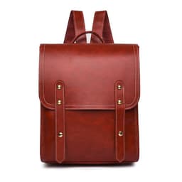 image-Women's PU Leather Backpack Brown Multi-Compartment Travel Bag