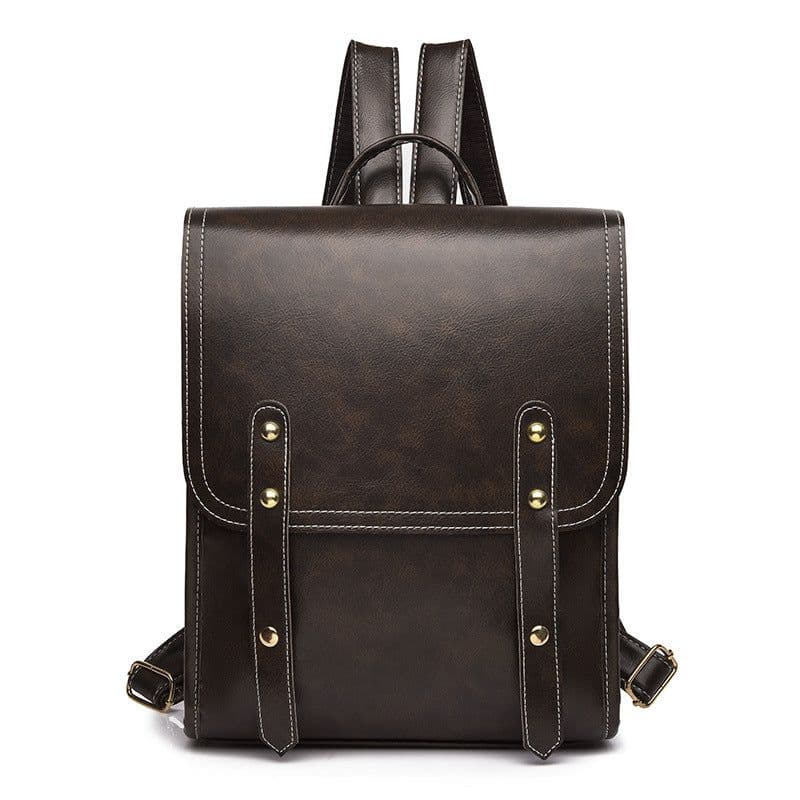 image-Women's PU Leather Backpack Brown Multi-Compartment Travel Bag
