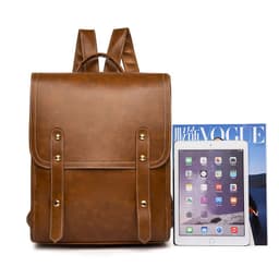 image-Women's PU Leather Backpack Brown Multi-Compartment Travel Bag