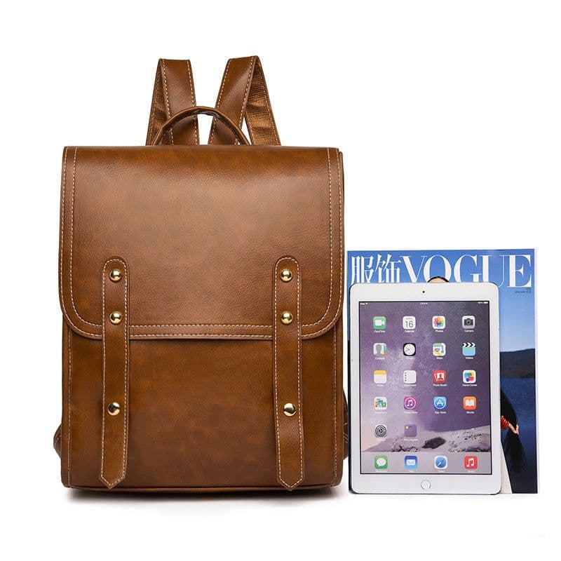 image-Women's PU Leather Backpack Brown Multi-Compartment Travel Bag