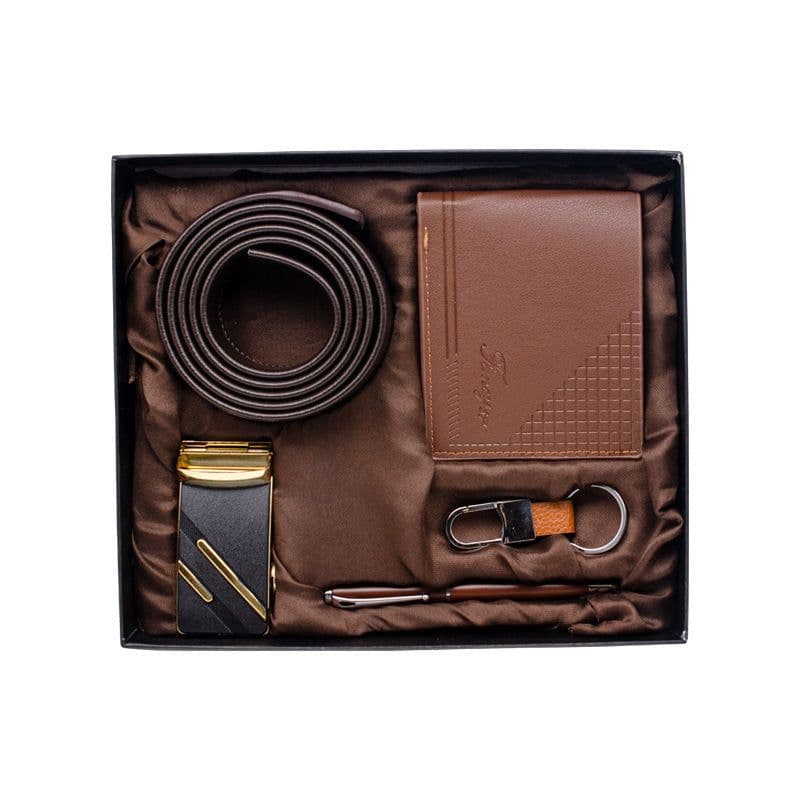 image-Men's Business Gift Set 4-Piece - Belt, Wallet, Keychain, Pen with Gift Box