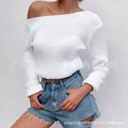 image-Women's Striped Long Sleeve Sweater Top - Pink Slim Fit