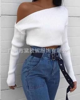 image-Women's Striped Long Sleeve Sweater Top - Pink Slim Fit