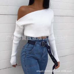 image-Women's Striped Long Sleeve Sweater Top - Pink Slim Fit