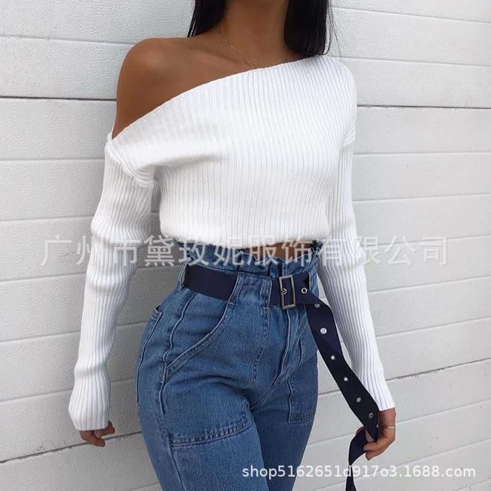 image-Women's Striped Long Sleeve Sweater Top - Pink Slim Fit