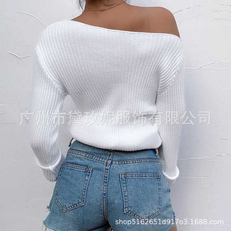 image-Women's Striped Long Sleeve Sweater Top - Pink Slim Fit