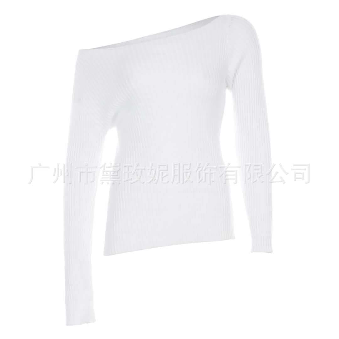 image-Women's Striped Long Sleeve Sweater Top - Pink Slim Fit
