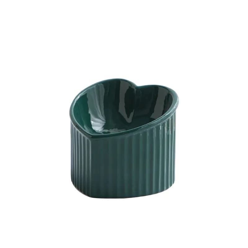 image-Ceramic Slanted Cat Food Bowl - Malachite Green