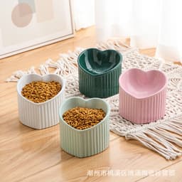 image-Ceramic Slanted Cat Food Bowl - Malachite Green