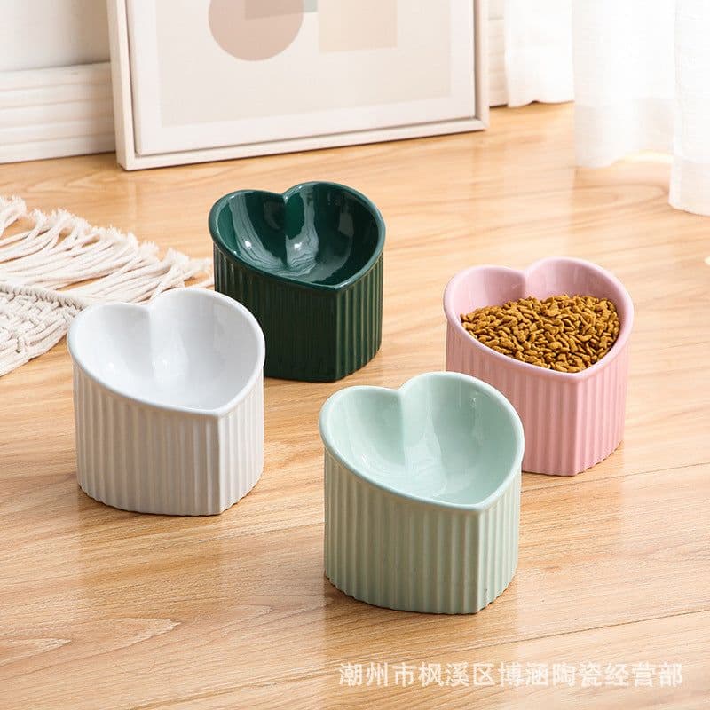 image-Ceramic Slanted Cat Food Bowl - Malachite Green