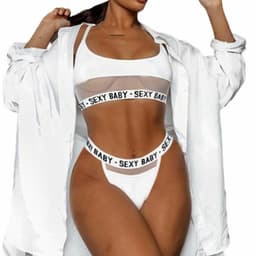 image-Women's Black Hollow Three-Piece Lingerie Set Spandex