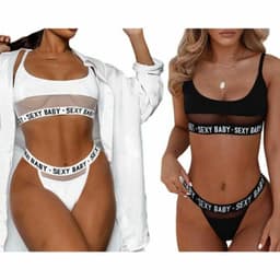 image-Women's Black Hollow Three-Piece Lingerie Set Spandex