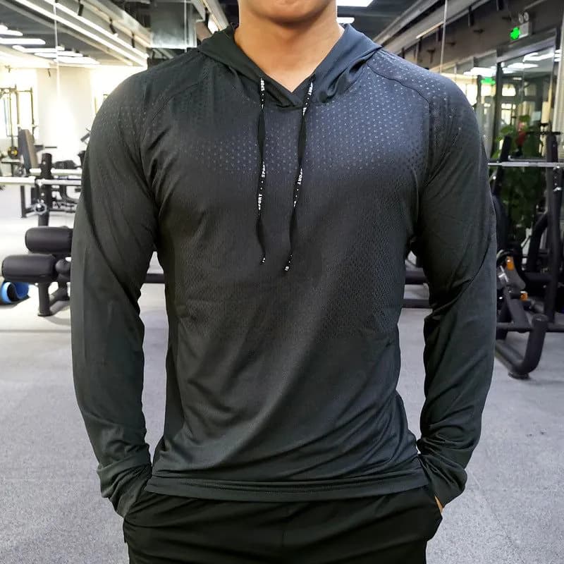 image-Men's Long Sleeve Running Hoodie Quick-Dry Breathable Training Top