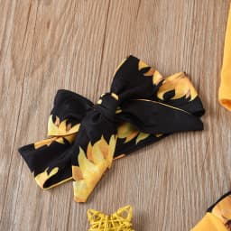 image-Kids Yellow Sunflower Letter Print Romper 3-Piece Set Short Sleeve