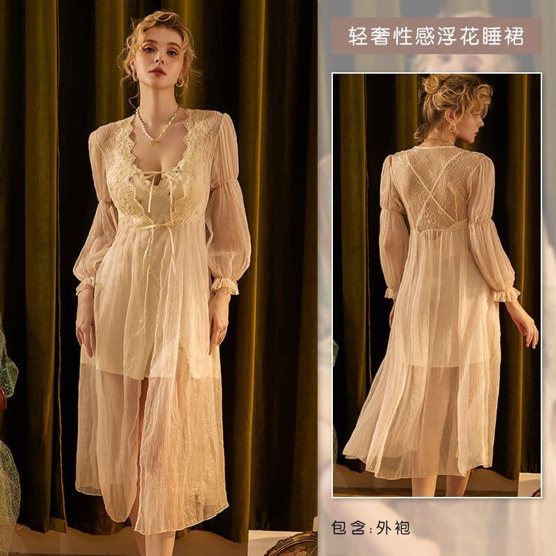 image-Yiying 3066 Floral Nightdress Pajama Set with Chest Pads