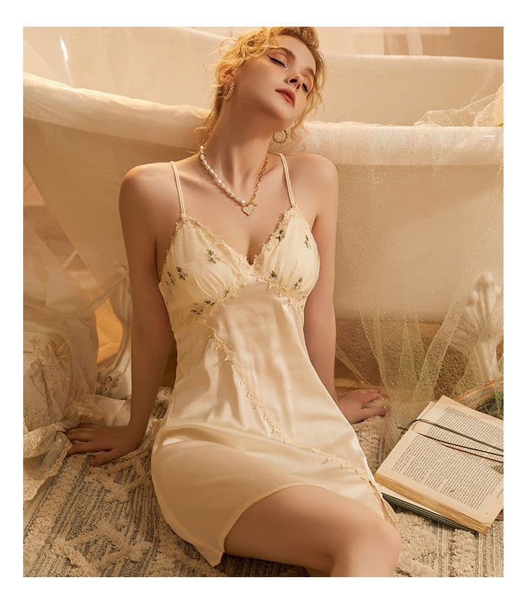 image-Yiying 3066 Floral Nightdress Pajama Set with Chest Pads