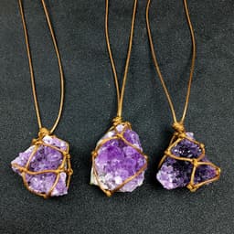 image-Natural Uruguay Amethyst Rough Stone Woven Pendant Necklace