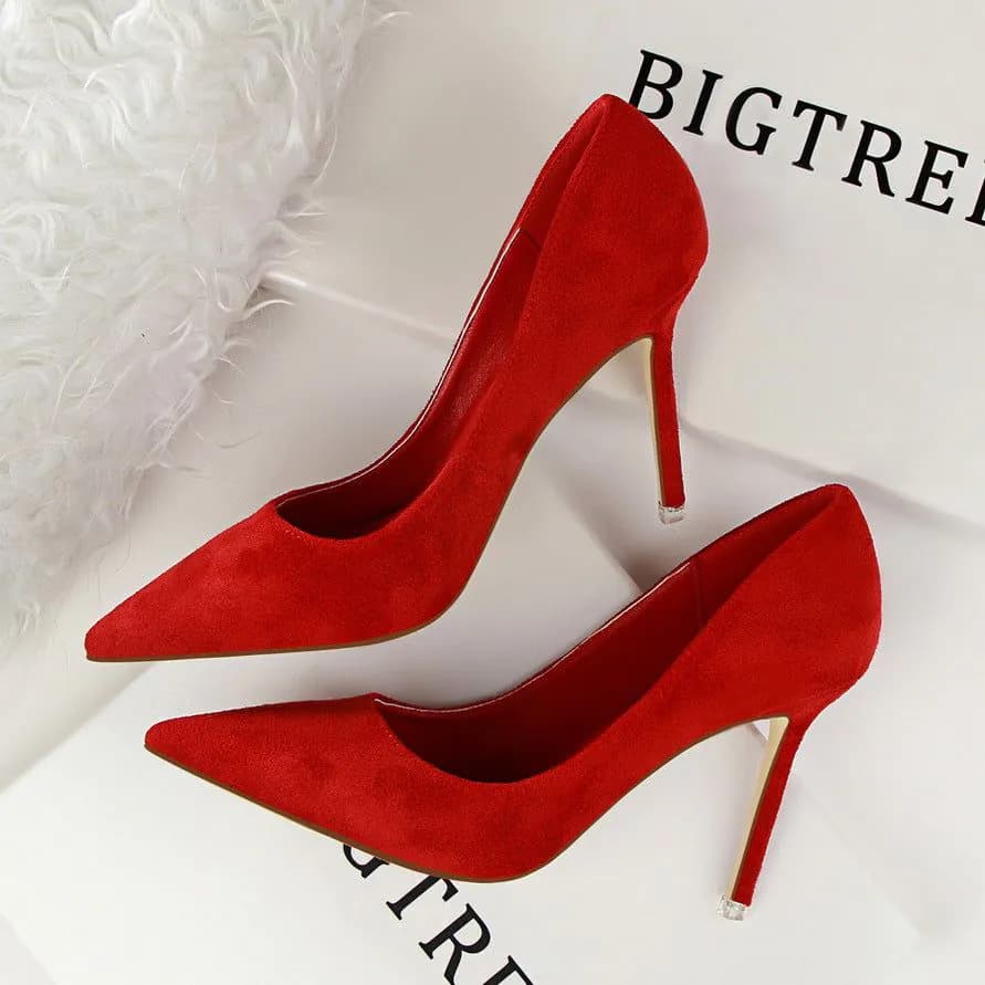 image-BIGTREE Women's Stiletto High Heel Pointed Toe Suede Pumps